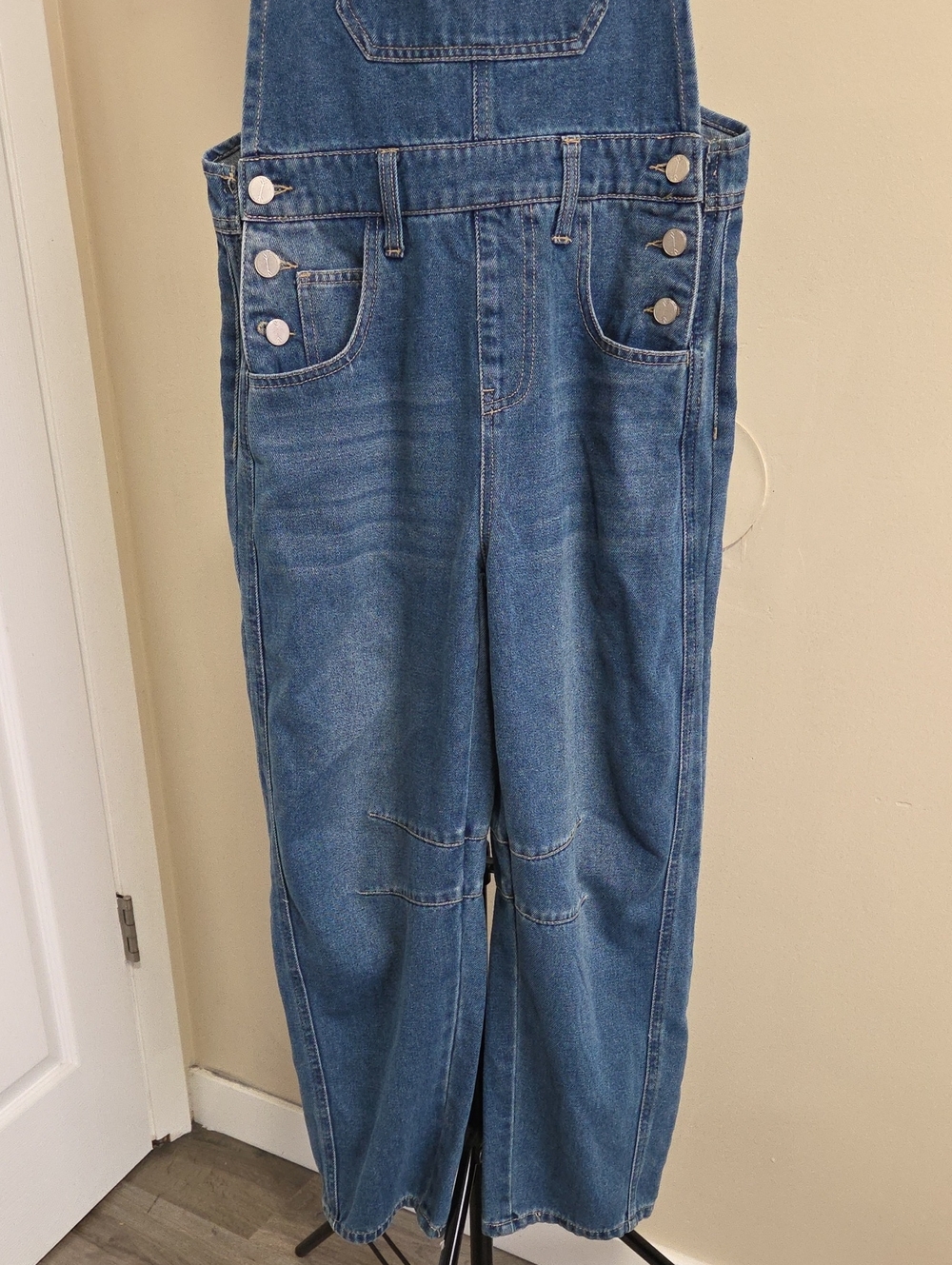 Ban.Jara Blue Denim Barrel Leg Overalls Adjustable Strap Casual Utility Jumpsuit - Picture 4 of 9